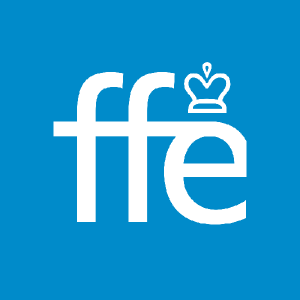 Logo rond FFE (ffe blanc sur fond bleu. Couronne roi blanc sur le 'e')