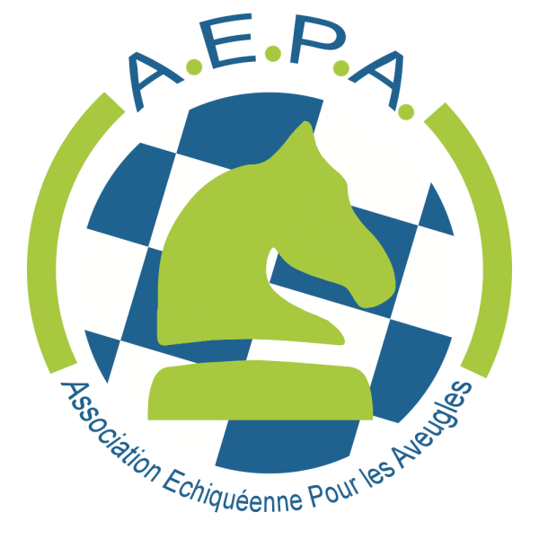 Round AEPA logo (green knight on a blue/white chess board)