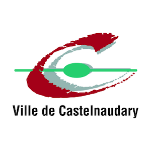 Logo Castelnaudary Tourisme : C rouge barré d'un trait horizontal vert